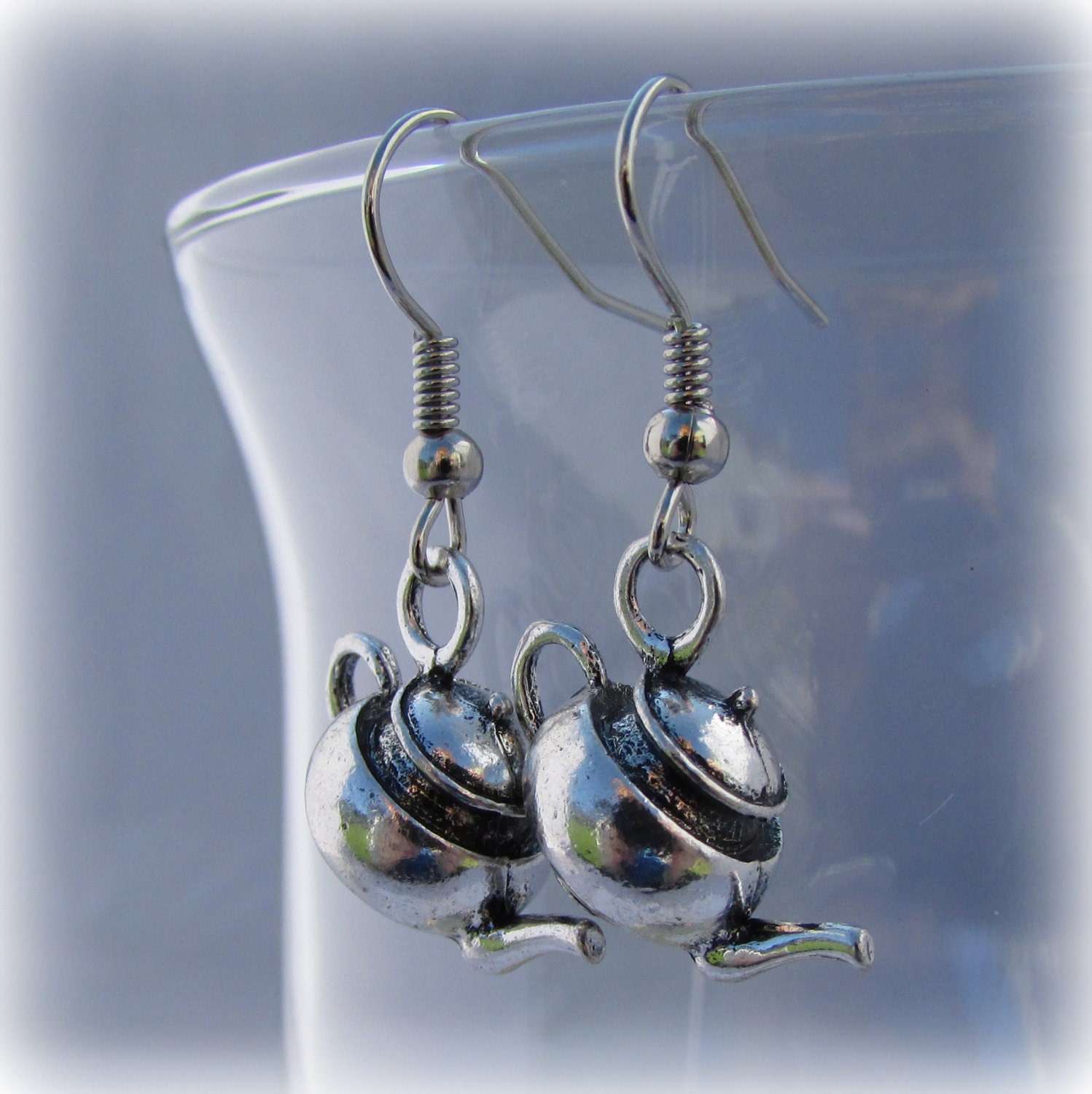 Antiqued Silver Teapot Earrings E46 by bookchics on Etsy
