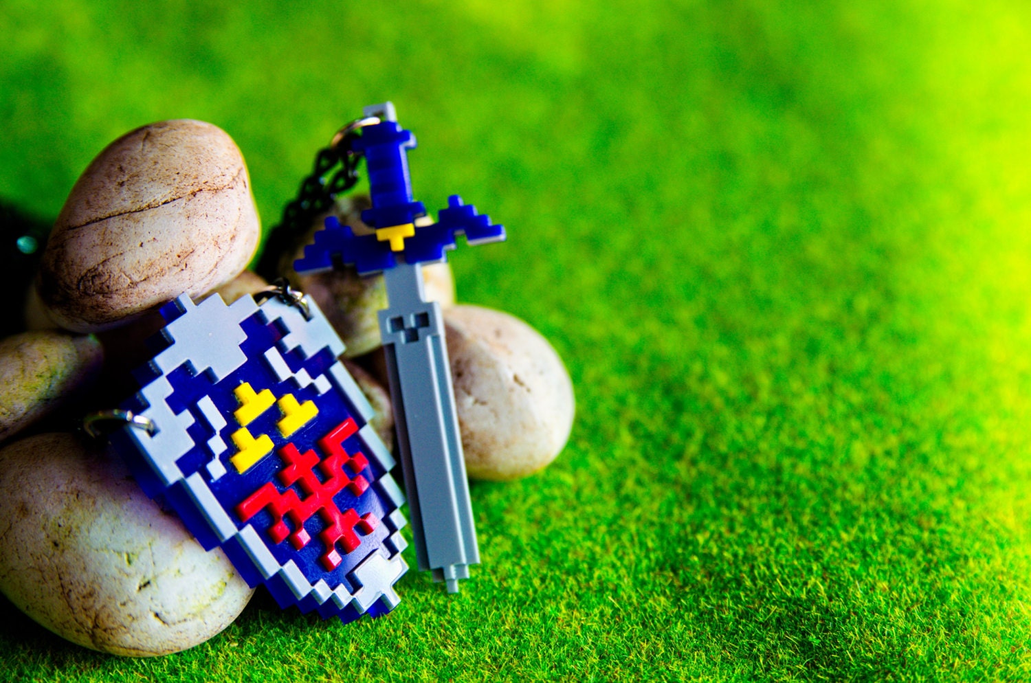 Pixel Hyrule Shield Master Sword Zelda Acrylic Plastic Pendant