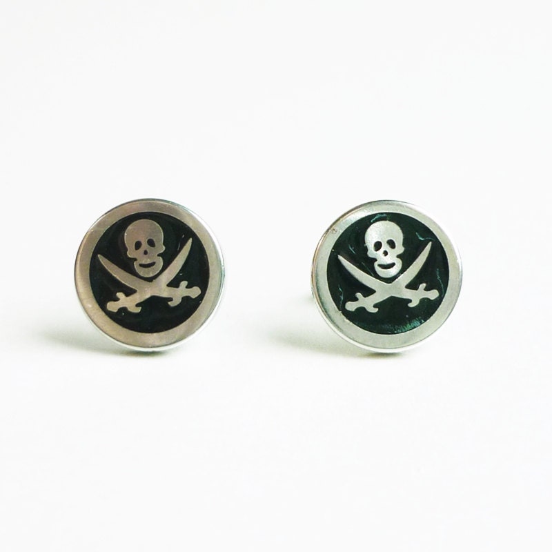 Pirate Earrings Skull and Swords Stud Earrings Mens