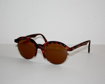 Vintage Sunglasses Les Copains mod. 34 Pantos Round Clubmaster Tortoise Made in Italy
