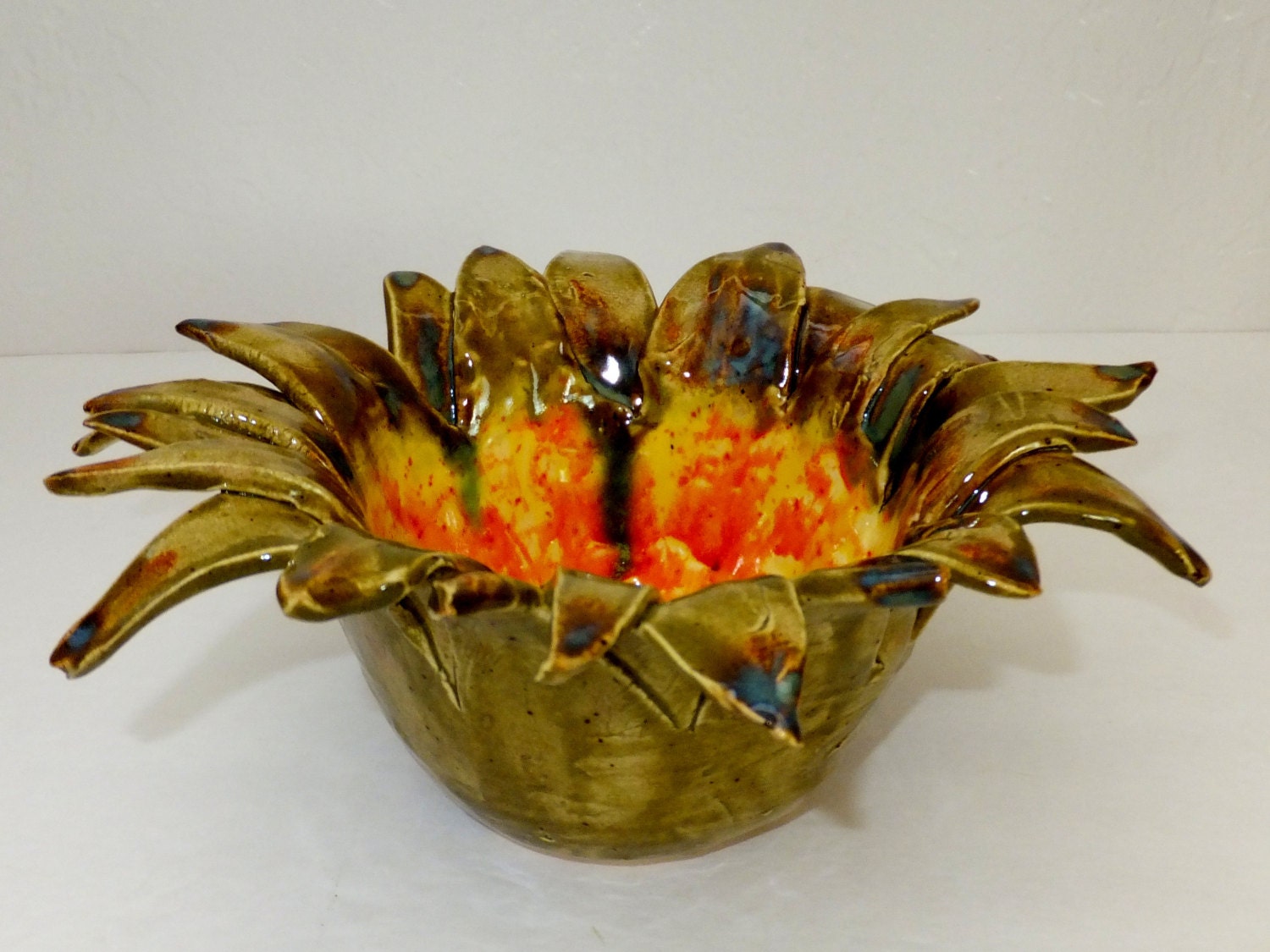 Decorative Sunflower Ceramic Bowl Wild Crow by WildCrowFarmPottery