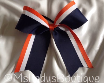 Navy Orange White Cheer Bow - #185915191