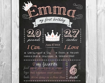 First Baby Birthday Chalkboard Stats Printable by PearlPearDesigns