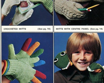Crochet & Knitting 12 designs FAMILY GLOVES and MITTS Pattern Book - Cute Dragon + Stitch Variations - Original Not a Pdf Kenyon Books