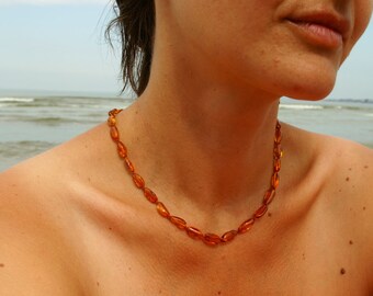 SPECIAL OFFER Baltic Amber Necklace for Mother Women necklace knotted cognac polished olive beads