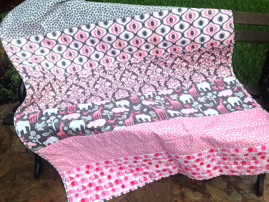 SALE Pink elephant baby blanket pink elephant baby quilt