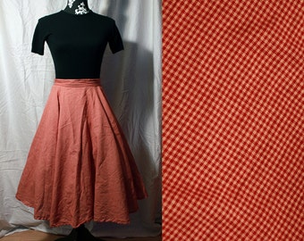 1950s Vintage Style Circle Skirt With Red and Cream Plaid Print