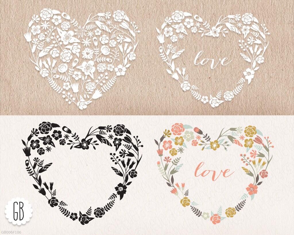 Download Floral heart shaped wreaths papel picado clip art vector