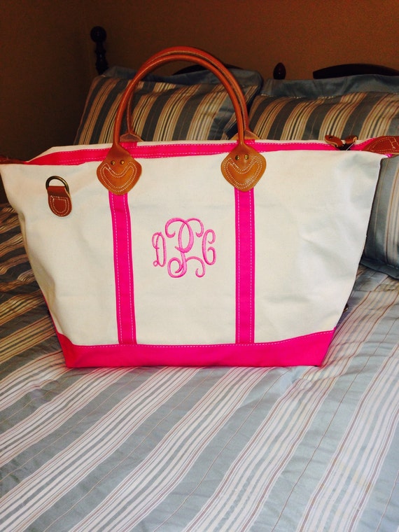 Items similar to Monogrammed Canvas Weekender Tote Bag on Etsy