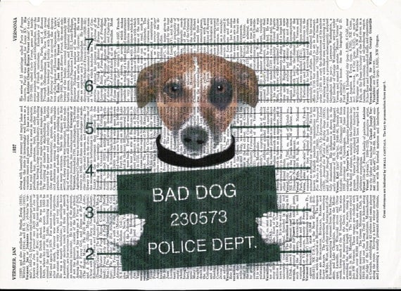 Vintage Dictionary Art Print Bad Bad Dog on Upcycle Vintage Page Book Print Art Print Collage PrintGiclee Print