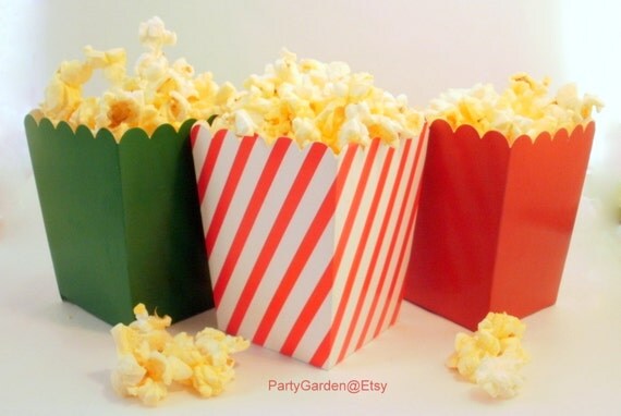 24 Christmas Holiday Mini Popcorn Box Set - Red and Green with Red Stripe Il_570xn