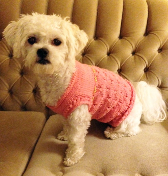 Items similar to Handmade Knitted Organic Salmon Dog Dress, pet clothes ...