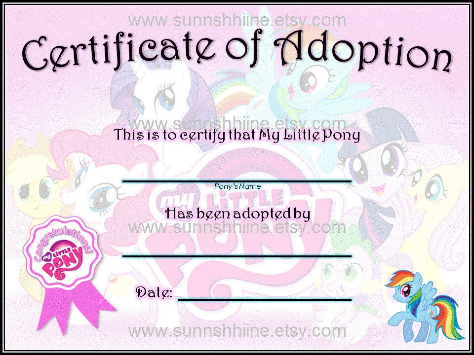 Certificate of Adoption MY LITTLE PONY Rainbow Dash by sunnshhiine