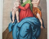 Hand Colored Italian Stipple Engraving Virgin Mary 1840