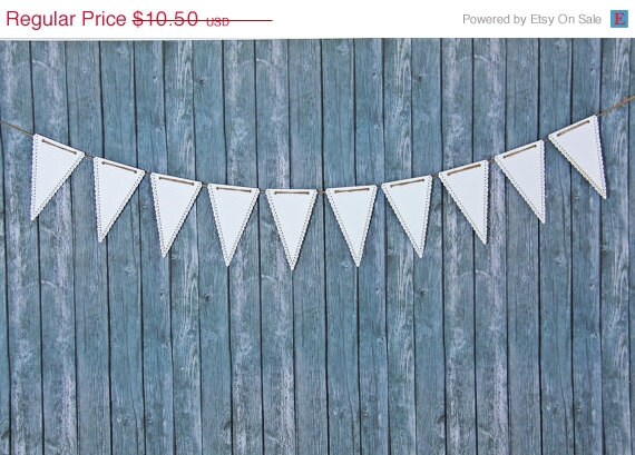 ON SALE - White Triangle Banner Pennant Garland Bunting Photo Prop Holiday Party reusable banner Il_570xn