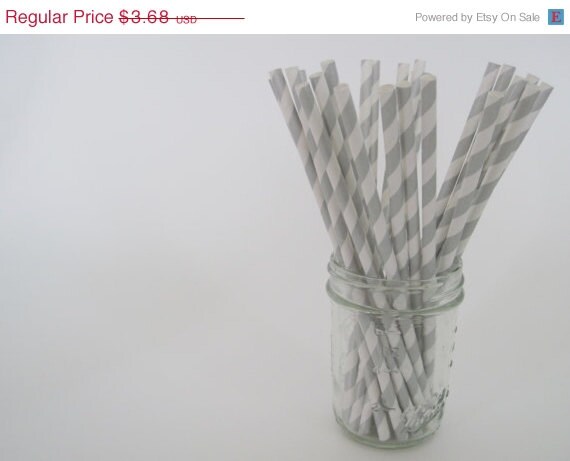 ON SALE - 25 Metallic Silver Stripe Paper Straws - ships less than 24 hours Il_570xn