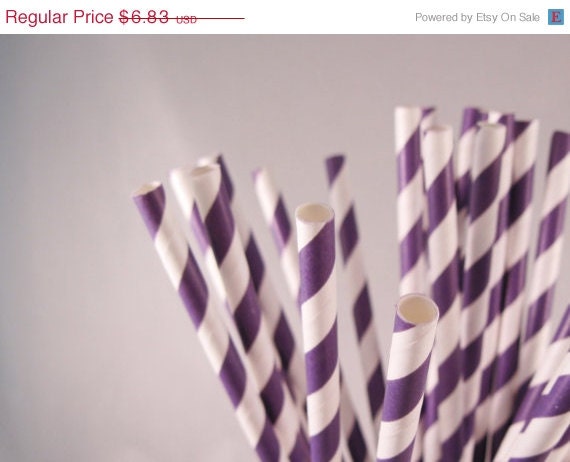 ON SALE 50 Purple Eggplant Stripe Straws - ships less than 24 hours Il_570xn