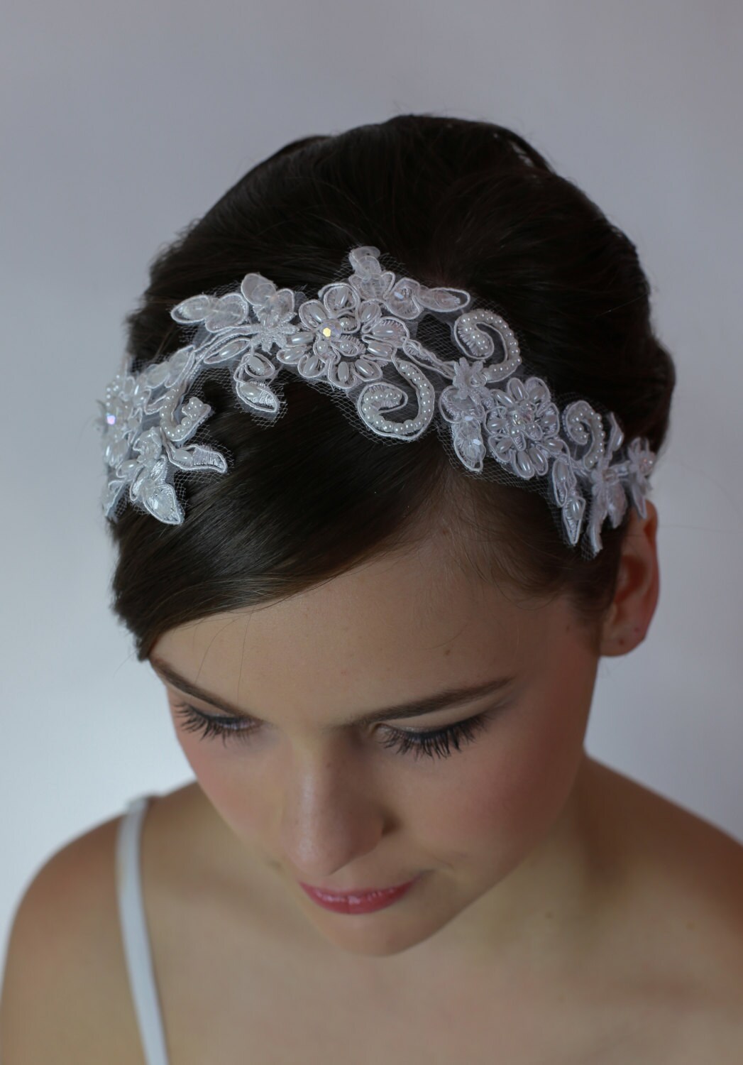 Wedding Bridal Accessories White Lace Hair Head by AnEyeForStyle