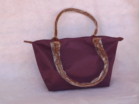Small Leather Strap Nylon Monogrammed Tote Bag, Purple Tote ...