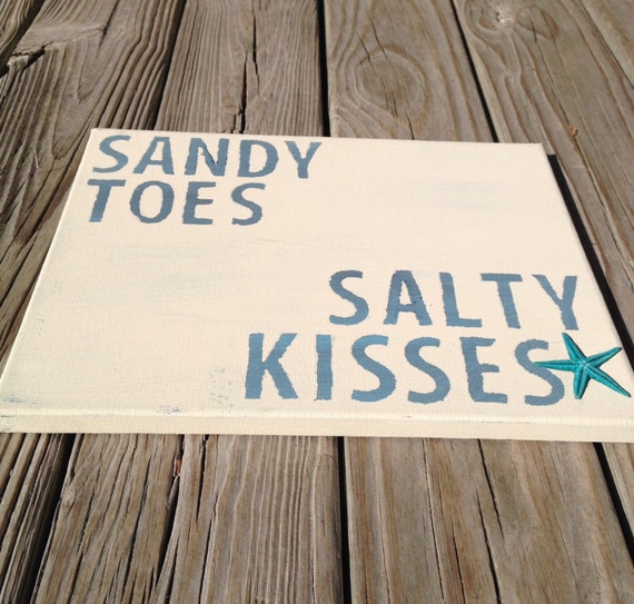 Sandy Toes Salty Kisses Beach Art Sign Free Shipping