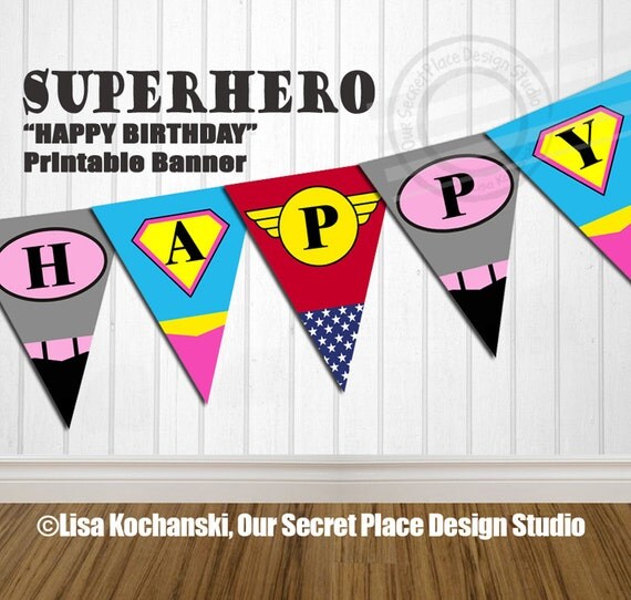 INSTANT DOWNLOAD Editable Superhero Banner Printable Superhero