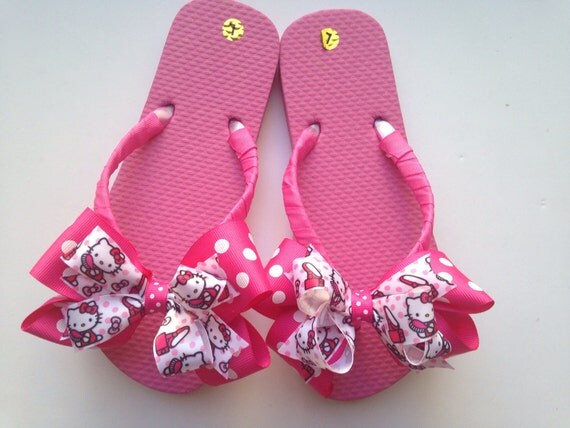 Pink Hello Kitty Ribbon Flip Flops by DecoBabyShoes on Etsy