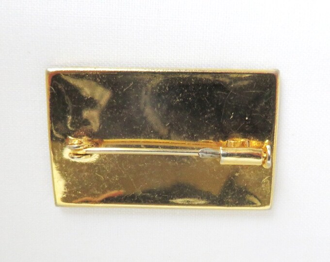 Black and Gold Rectangle Brooch, Vintage Damascene Pin