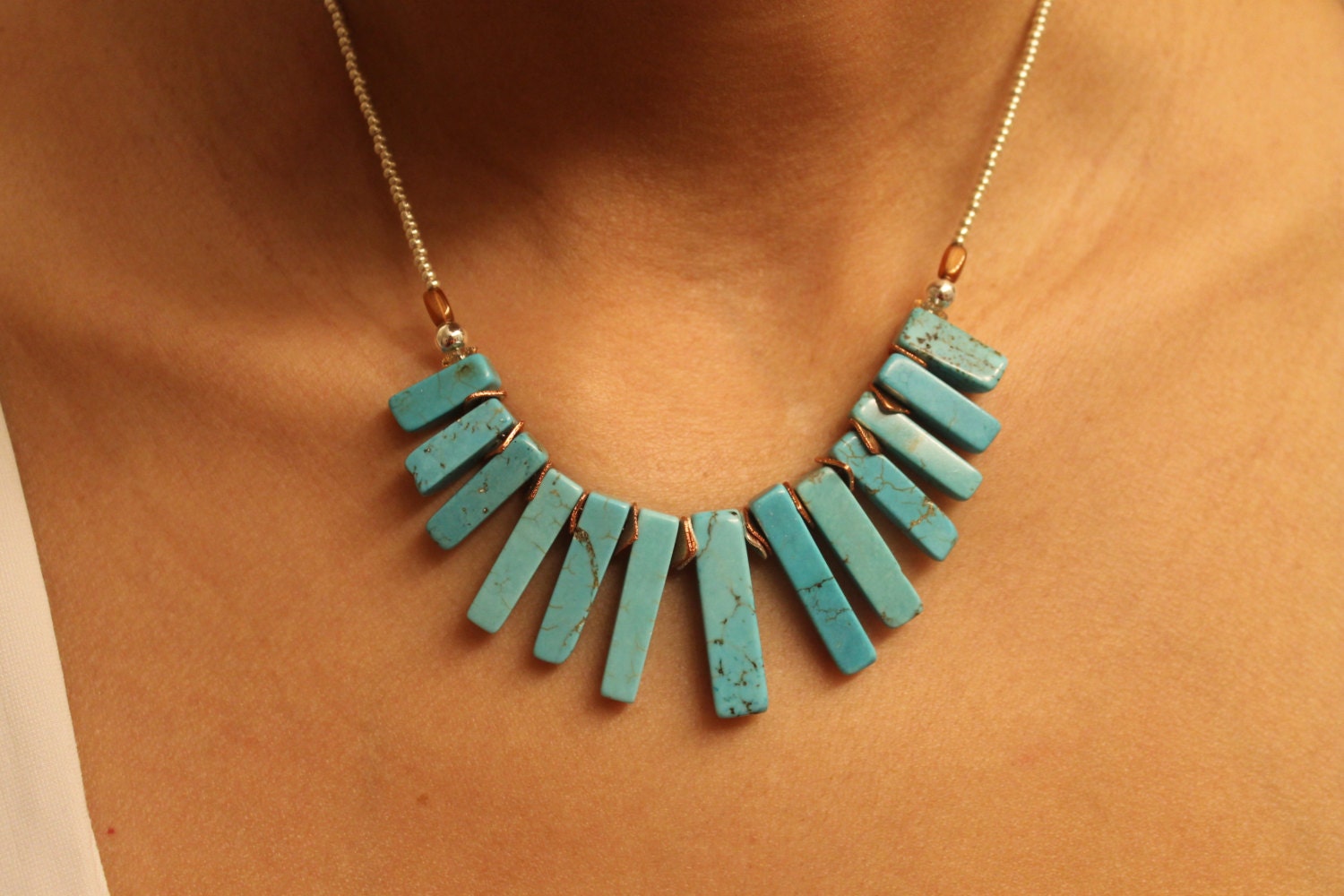 Turquoise Fan Beaded Necklace