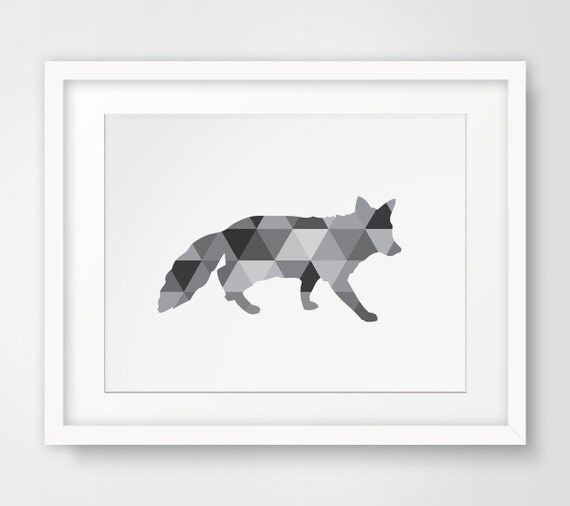 Fox Wall Art Geometric Black White Grayscale Fox Print