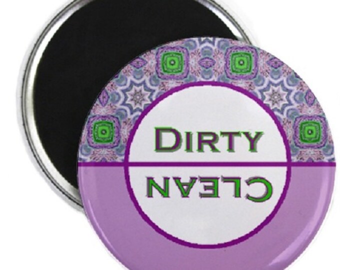 Purple and Green Clean Dirty Dishwasher Magnet