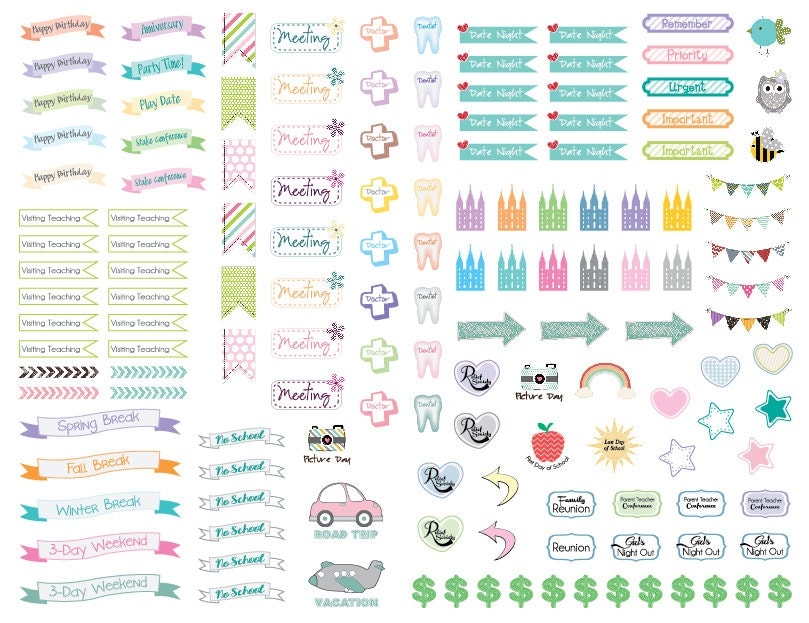 Cute and Colorful LDS themed Planner/Calendar Stickers