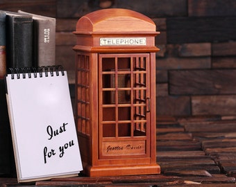 Personalized Music Box of Vintage England London British Phone Booth (024590)