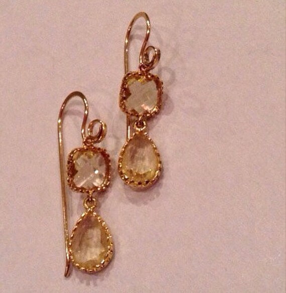 Jonquil & Yellow Crystal Gold drop earrings by JewelsandJules