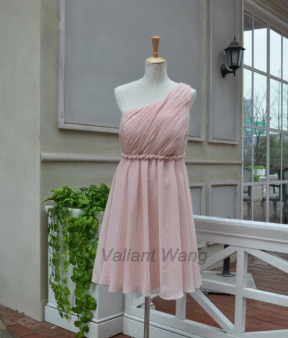 One Shoulder Blush Pink Chiffon Bridesmaid Dress by Valiantwang