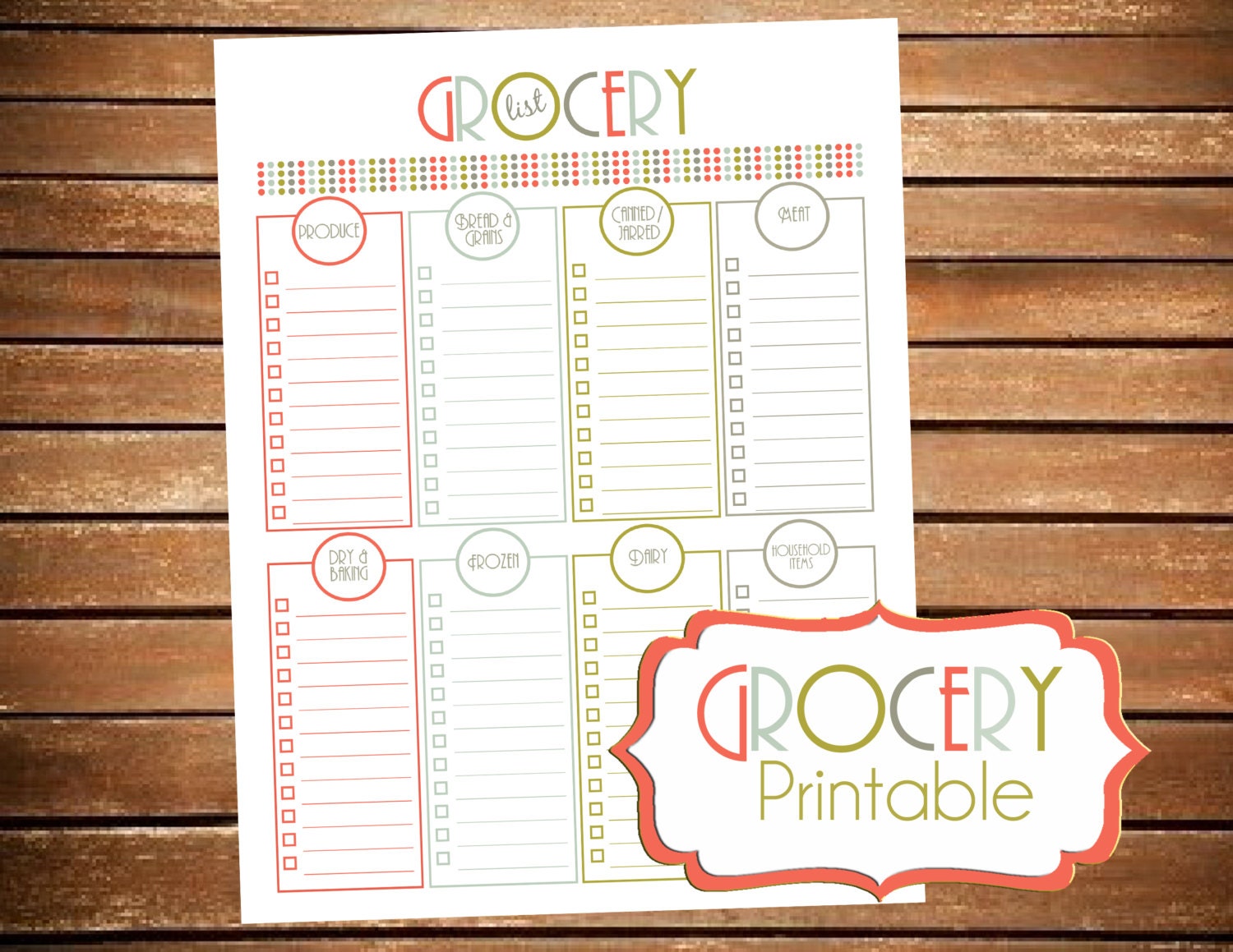 grocery list printable organized family binder