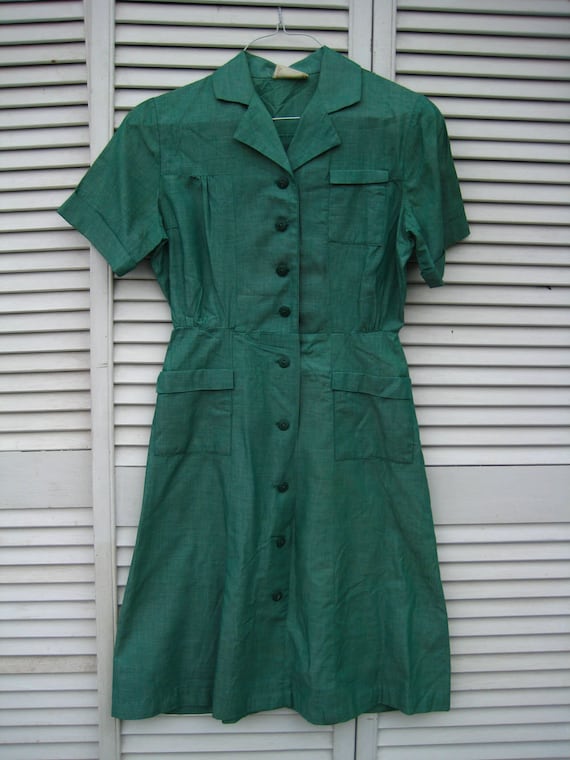 Vintage Girls Girl Scout Uniform, green, front buttons, approx size ...