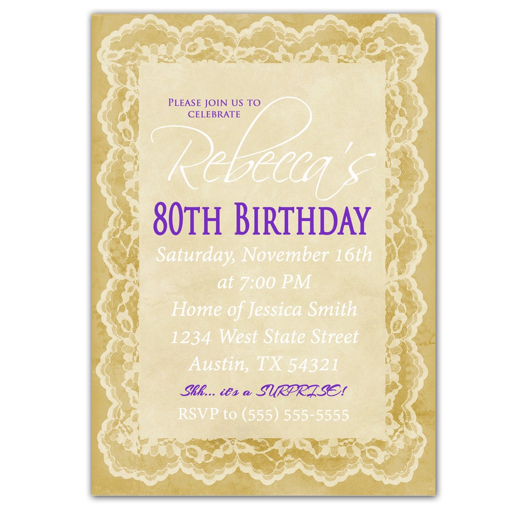  80th  Birthday  Invitation  Surprise Party  Invite by 