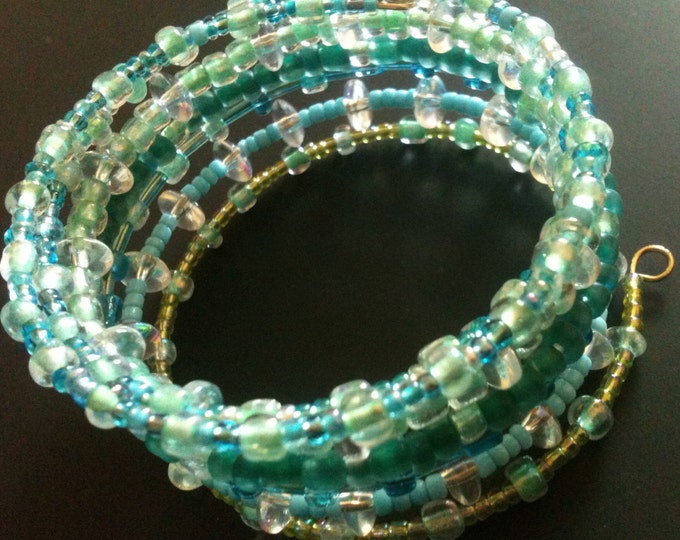 green and blue glass memory wire bracelet