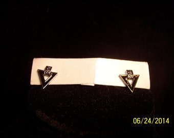 Black and Silver Triangle Post Earrings #202