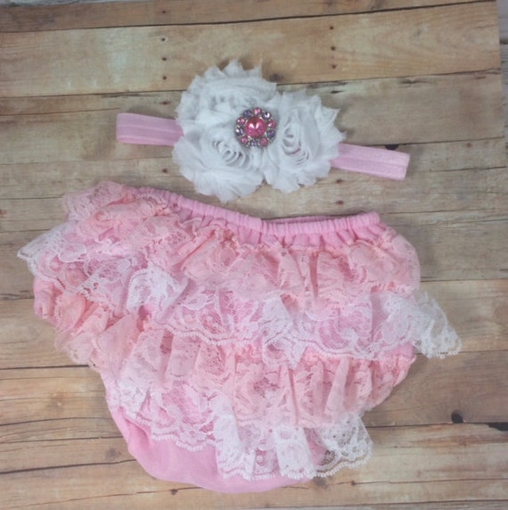 Items similar to Light Pink and White Lace Bloomer Set with Matching ...