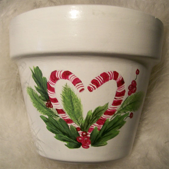 Heart Shaped Candy Cane Terra Cotta Pot Original