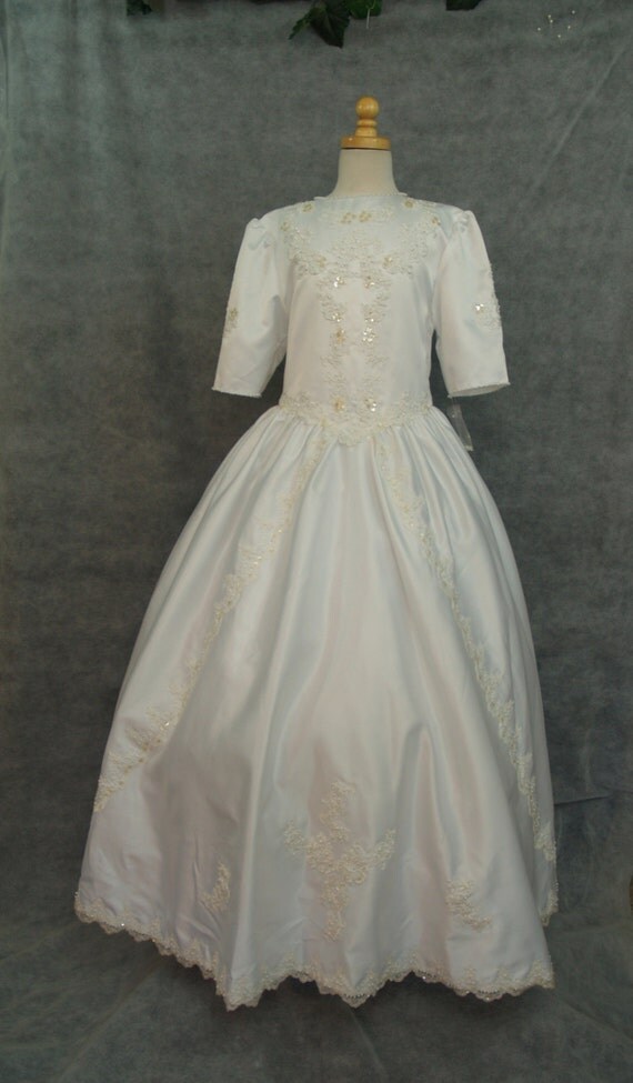 First Communion Dress Long Vintage Beaded Satin