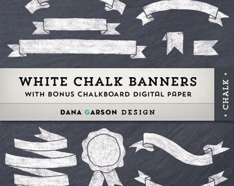 Chalk Ribbon Banners with Chalkboard Digital Paper for invites, printing, scrapbooking, digital collage, clip art, ClipArt