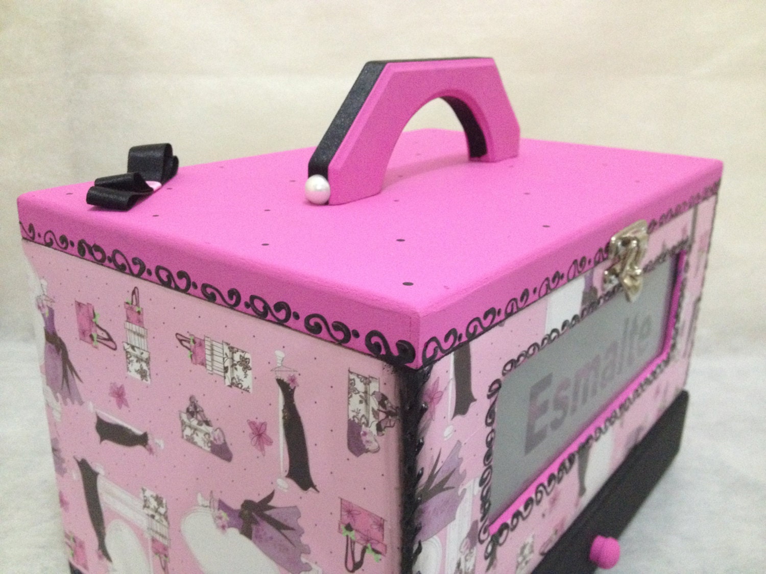 Nail Polish Organizer Wooden Storage Box with by CLVLArtsBrazil