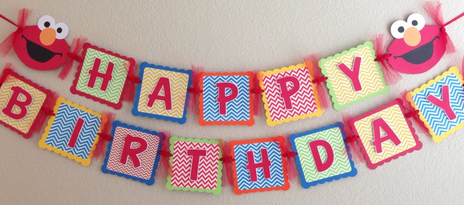 Elmo Birthday Banner Chevron boy party by CelebrationBanner