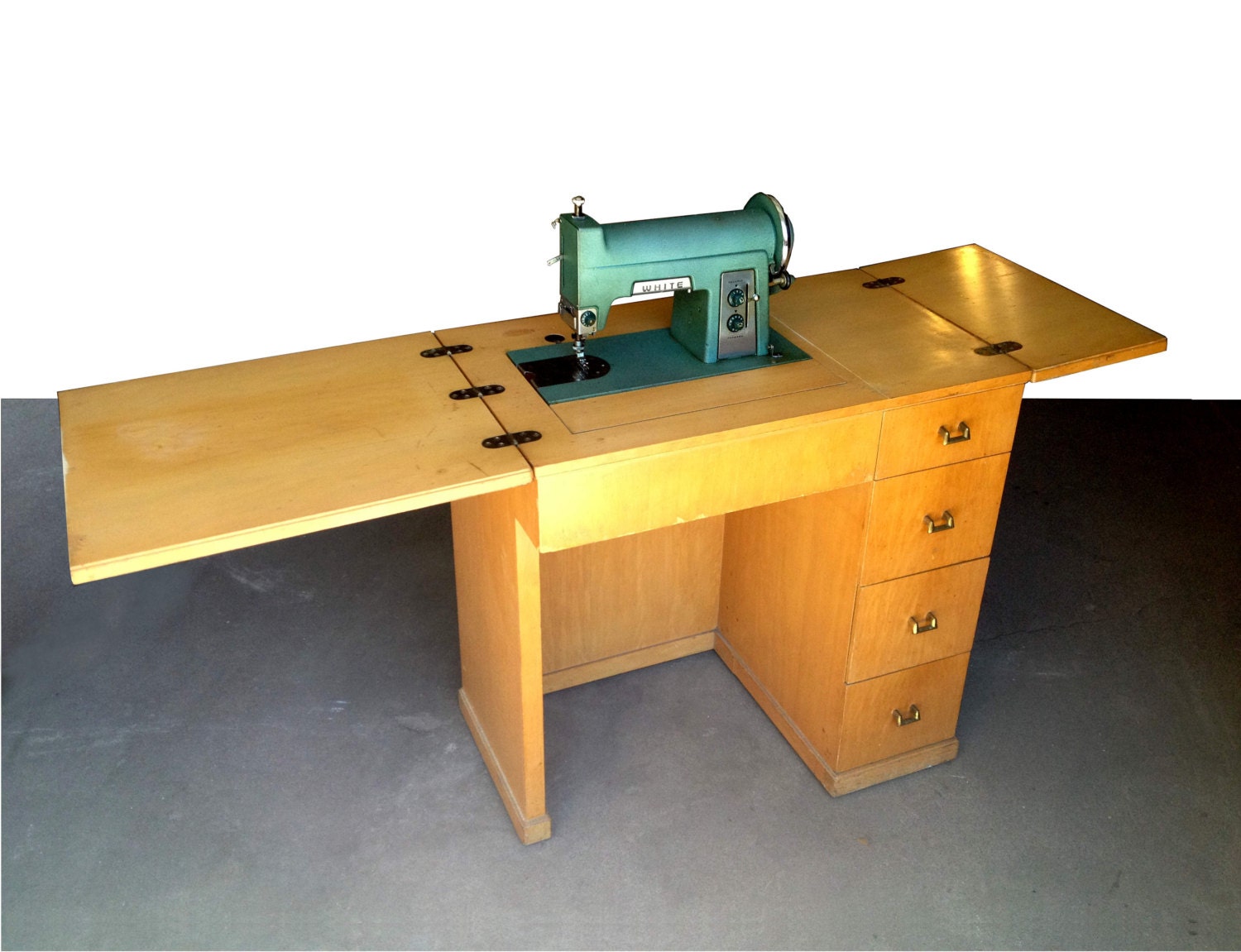 Vintage Wood Folding Sewing Table Desk with Sewing Machine