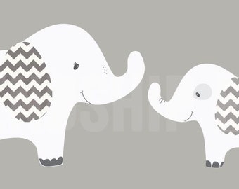 Elephant Wall Decal, Nursery Wall Decal, Elephant wall decal, grey and white chevron, kids room wall decal, Grey & White Chevron