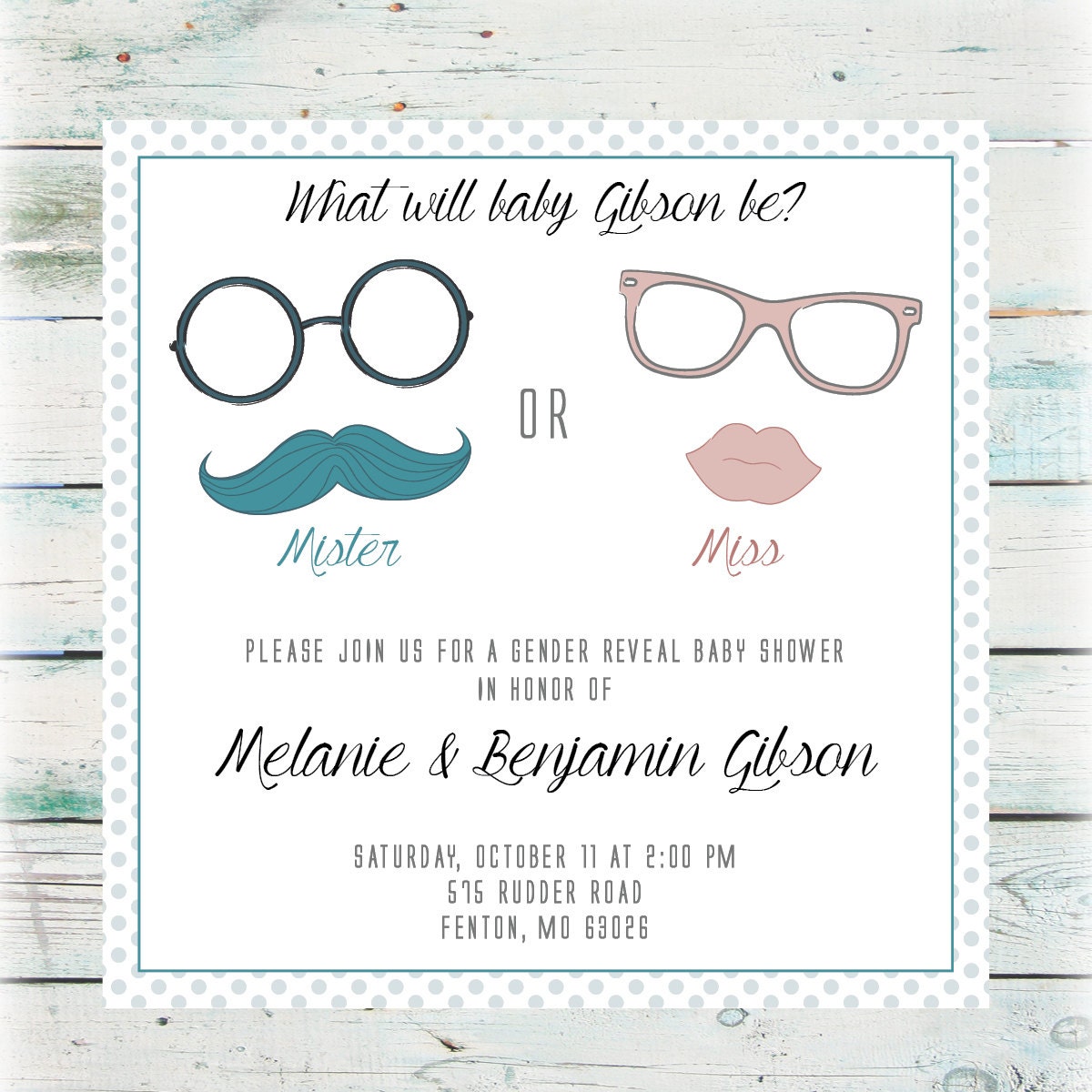 printable mister or miss gender reveal party invitation
