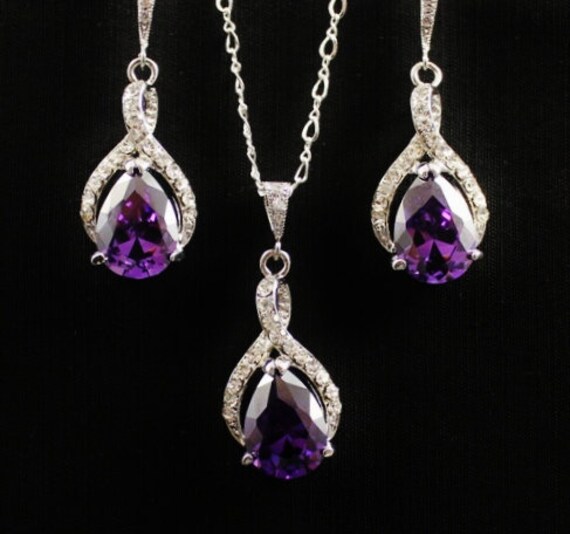 Amethyst Jewelry Set, Purple Jewelry set, Crystal Bridesmaids Set