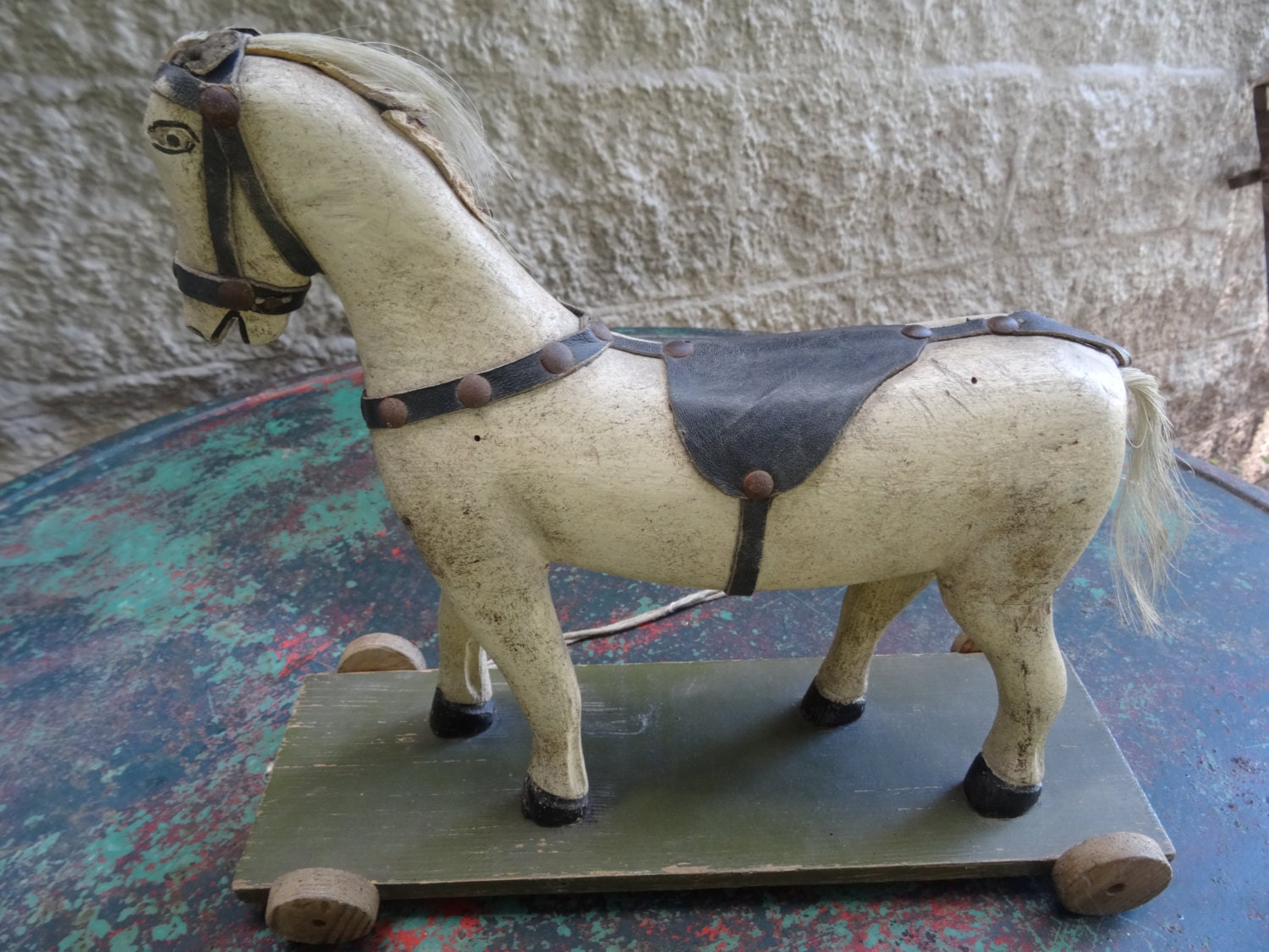 Antique Primitive Wood Horse Pull Toy